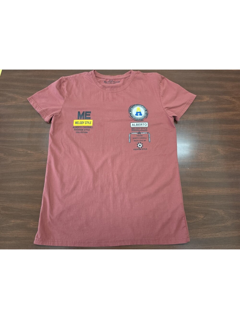 Alberto Cardianli Graphic Logo T Shirt Mens M Rust Red Cotton Casual Streetwear